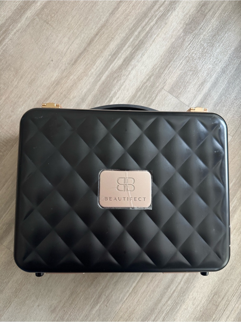 Beautifect Quilted Hard Vanity Case for Makeup Matte Black